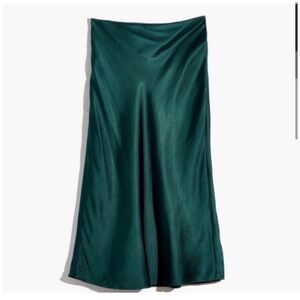 NWT MADEWELL GREEN SATIN MIDI SLIP SKIRT